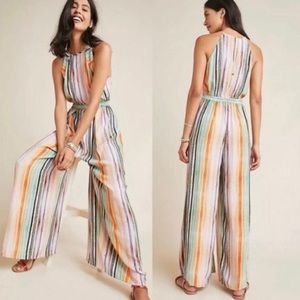 Anthropologie watercolor rainbow stripped jumpsuit